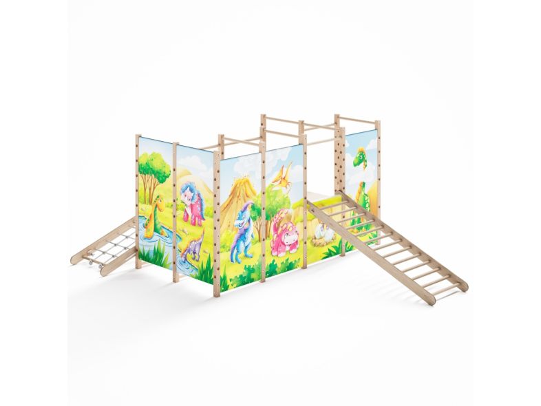 Großer Montessori Indoor-Spielplatz mit Holz- und Strickleiter