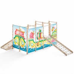 Duży plac zabaw Montessori z drabinką sznurkową i pochylnią wspinaczkową