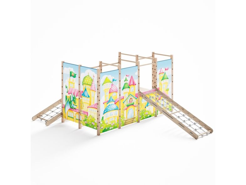 Großer Montessori Indoor-Spielplatz mit zwei Strickleitern