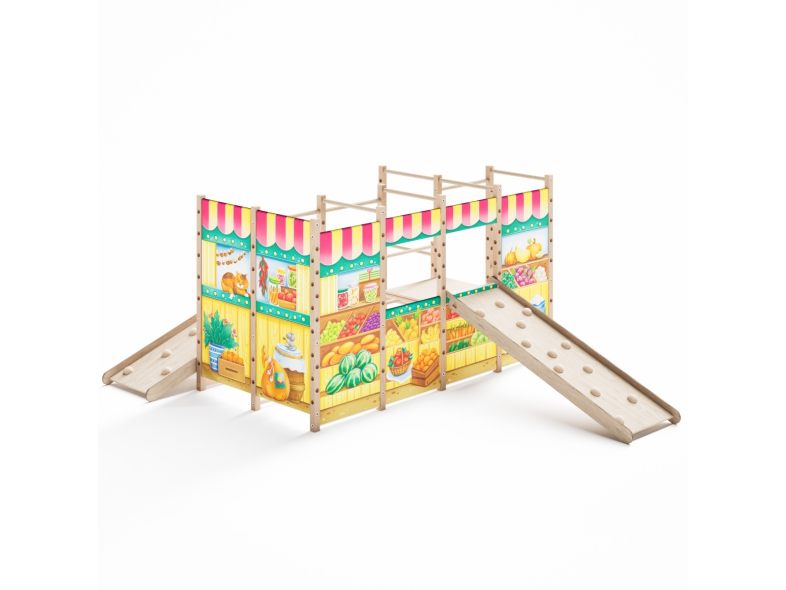 Large Montessori playground with two climbing ramps