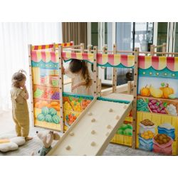 Duży plac zabaw Montessori z drabinką sznurkową i pochylnią wspinaczkową