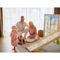 Large Montessori playground with rope ladder and climbing ramp